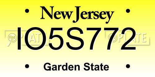 IO5S772 New Jersey License Plate