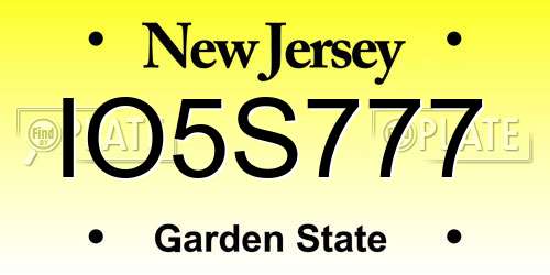 IO5S777 New Jersey License Plate