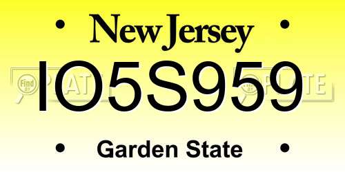 IO5S959 New Jersey License Plate