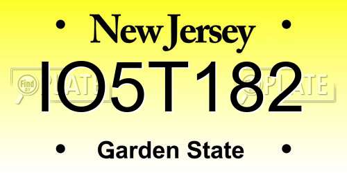 IO5T182 New Jersey License Plate