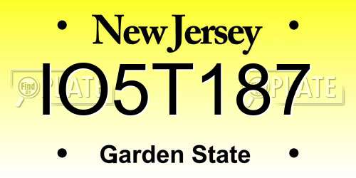 IO5T187 New Jersey License Plate