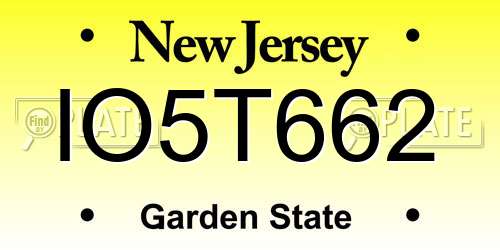 IO5T662 New Jersey License Plate