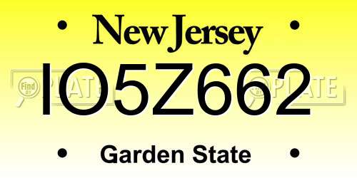 IO5Z662 New Jersey License Plate