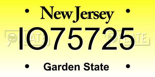 IO75725 New Jersey License Plate