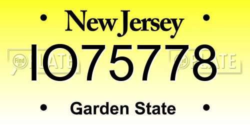IO75778 New Jersey License Plate