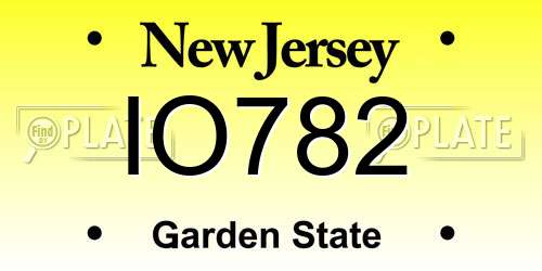 IO782 New Jersey License Plate