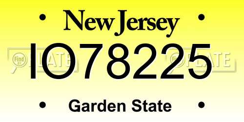 IO78225 New Jersey License Plate