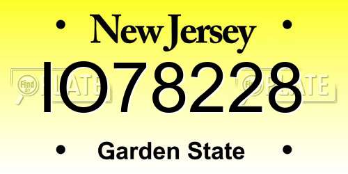 IO78228 New Jersey License Plate