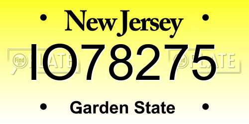 IO78275 New Jersey License Plate