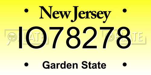 IO78278 New Jersey License Plate