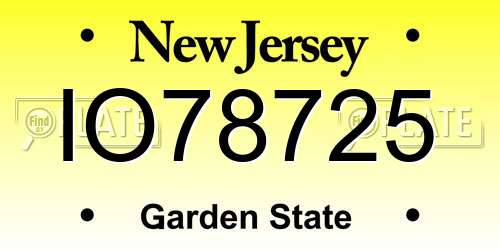IO78725 New Jersey License Plate