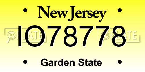IO78778 New Jersey License Plate