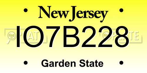 IO7B228 New Jersey License Plate