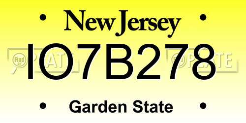 IO7B278 New Jersey License Plate