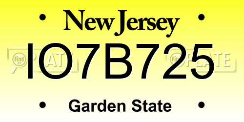 IO7B725 New Jersey License Plate