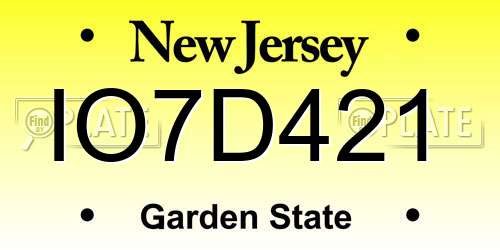 IO7D421 New Jersey License Plate