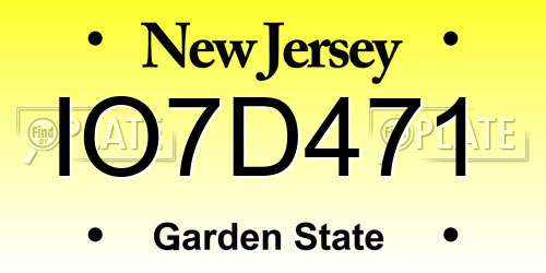IO7D471 New Jersey License Plate