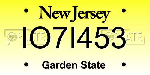 IO7I453 New Jersey License Plate