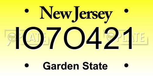 IO7O421 New Jersey License Plate