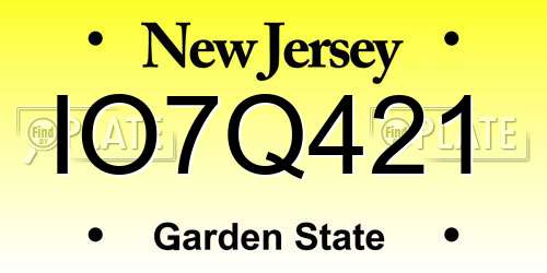 IO7Q421 New Jersey License Plate