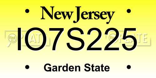 IO7S225 New Jersey License Plate