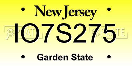 IO7S275 New Jersey License Plate
