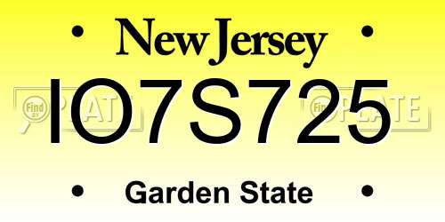 IO7S725 New Jersey License Plate