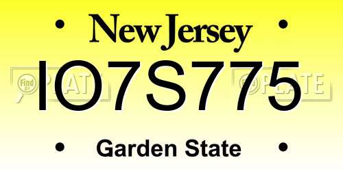 IO7S775 New Jersey License Plate