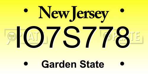 IO7S778 New Jersey License Plate