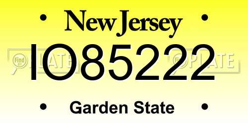IO85222 New Jersey License Plate