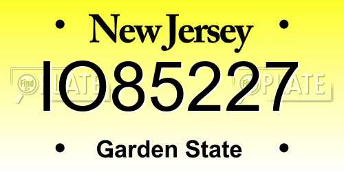 IO85227 New Jersey License Plate