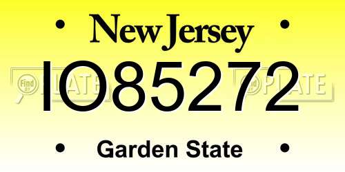 IO85272 New Jersey License Plate