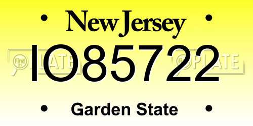IO85722 New Jersey License Plate
