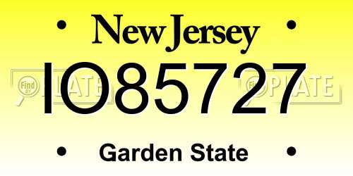 IO85727 New Jersey License Plate
