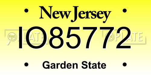IO85772 New Jersey License Plate