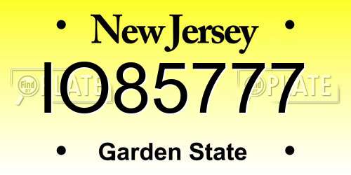 IO85777 New Jersey License Plate