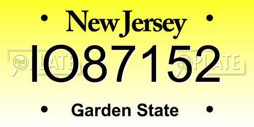 IO87152 New Jersey License Plate