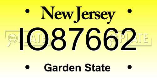 IO87662 New Jersey License Plate