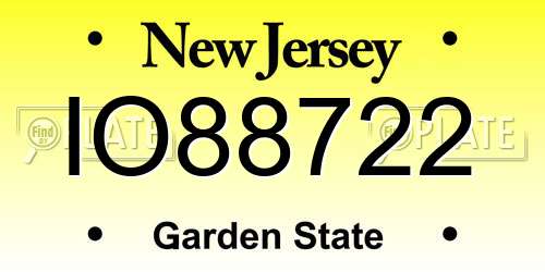 IO88722 New Jersey License Plate