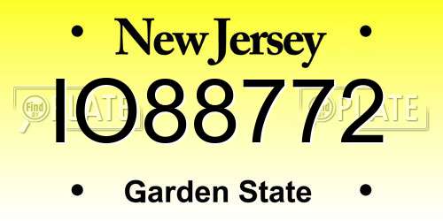 IO88772 New Jersey License Plate