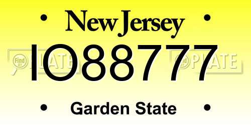IO88777 New Jersey License Plate