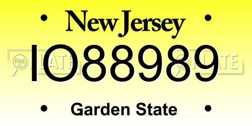 IO88989 New Jersey License Plate