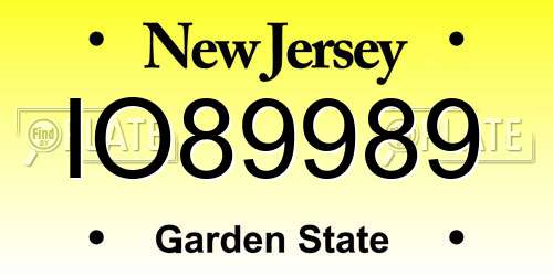 IO89989 New Jersey License Plate