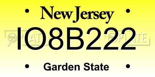 IO8B222 New Jersey License Plate