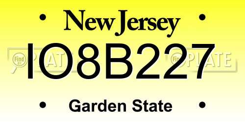 IO8B227 New Jersey License Plate