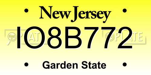 IO8B772 New Jersey License Plate