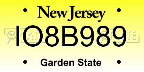 IO8B989 New Jersey License Plate
