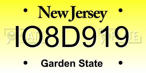 IO8D919 New Jersey License Plate