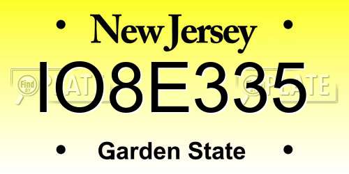 IO8E335 New Jersey License Plate