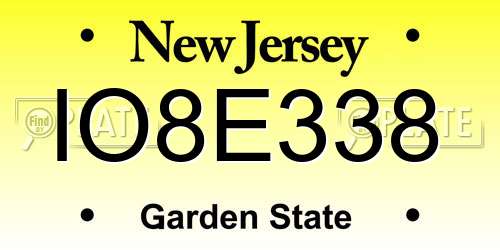 IO8E338 New Jersey License Plate